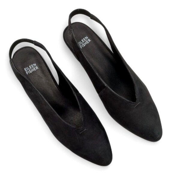 Eileen Fisher Women's Size 9 Black Moddie Nubuck Slingback Block Heel Pumps - Picture 9 of 11